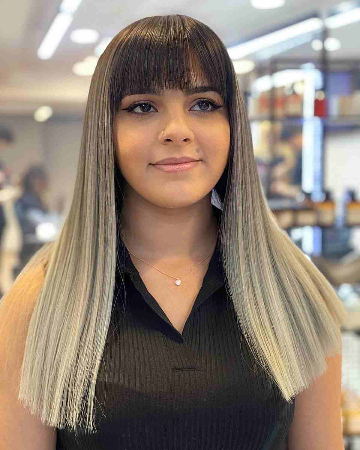 Rounded shaped bangs for women with round faces