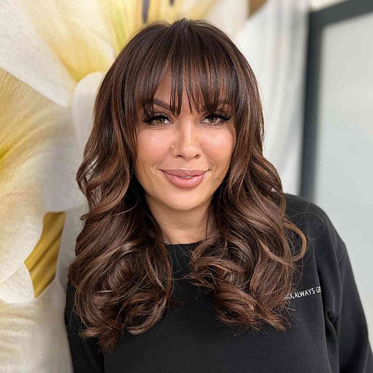 Rounded Thin See-Through Fringe on dark brown thicker hair