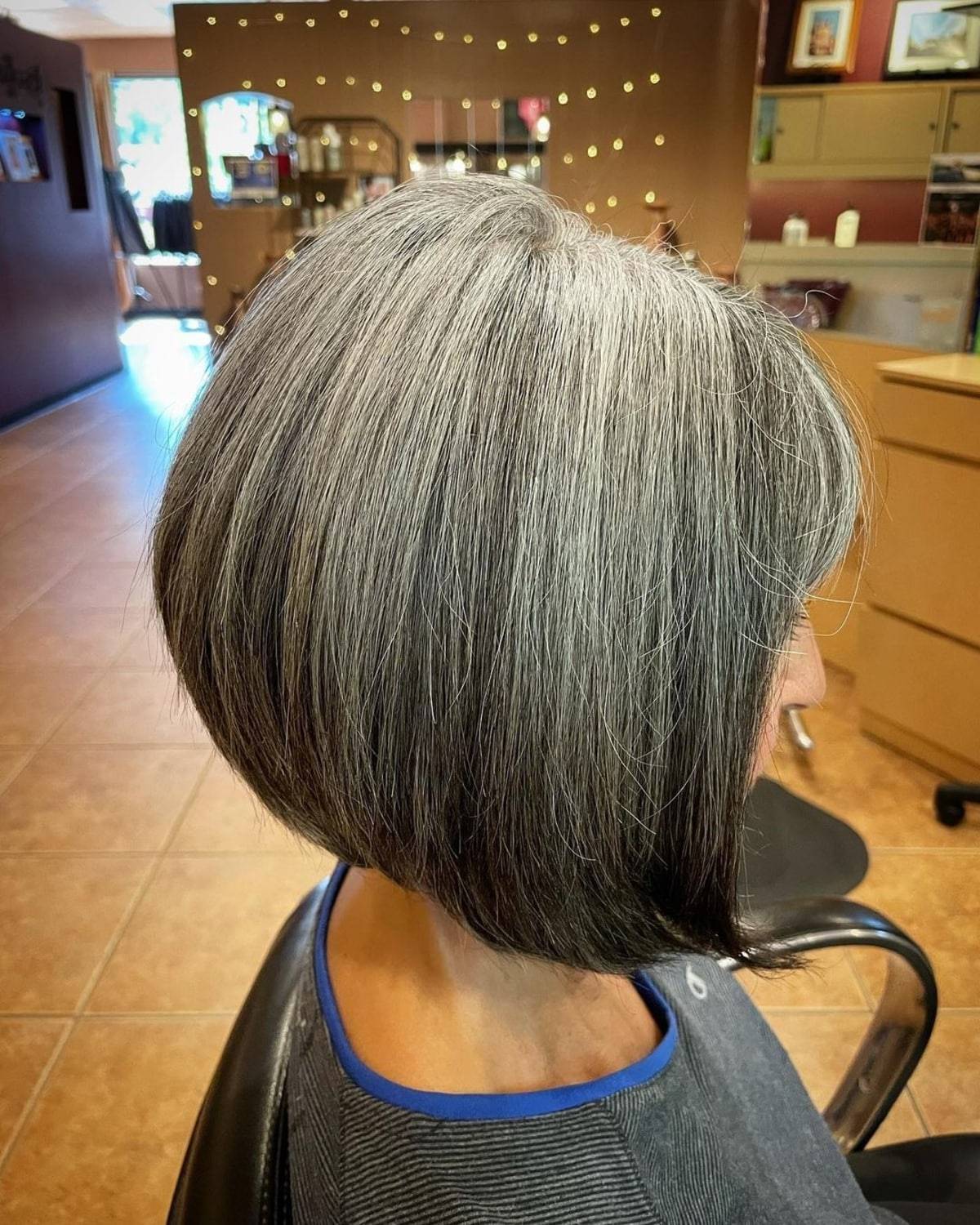 Salt and Pepper Bob for Older Women with Thick Hair