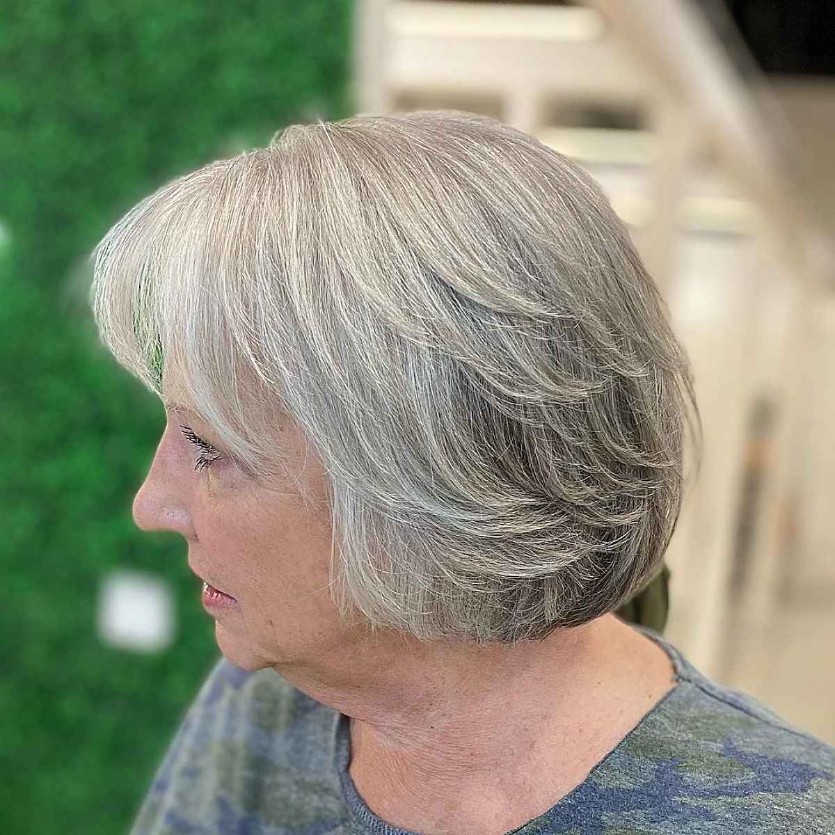 Salt-and-Pepper Classic Bob with Bangs for ladies past seventy