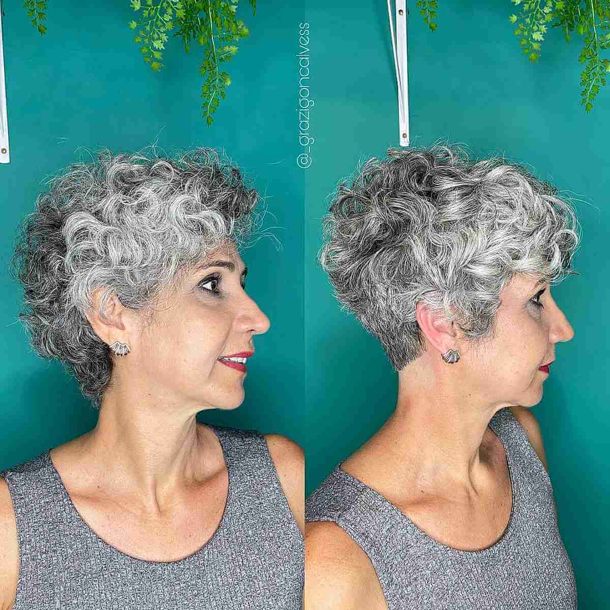 Salt-and-Pepper Curly Long Pixie for 60-Year-Olds