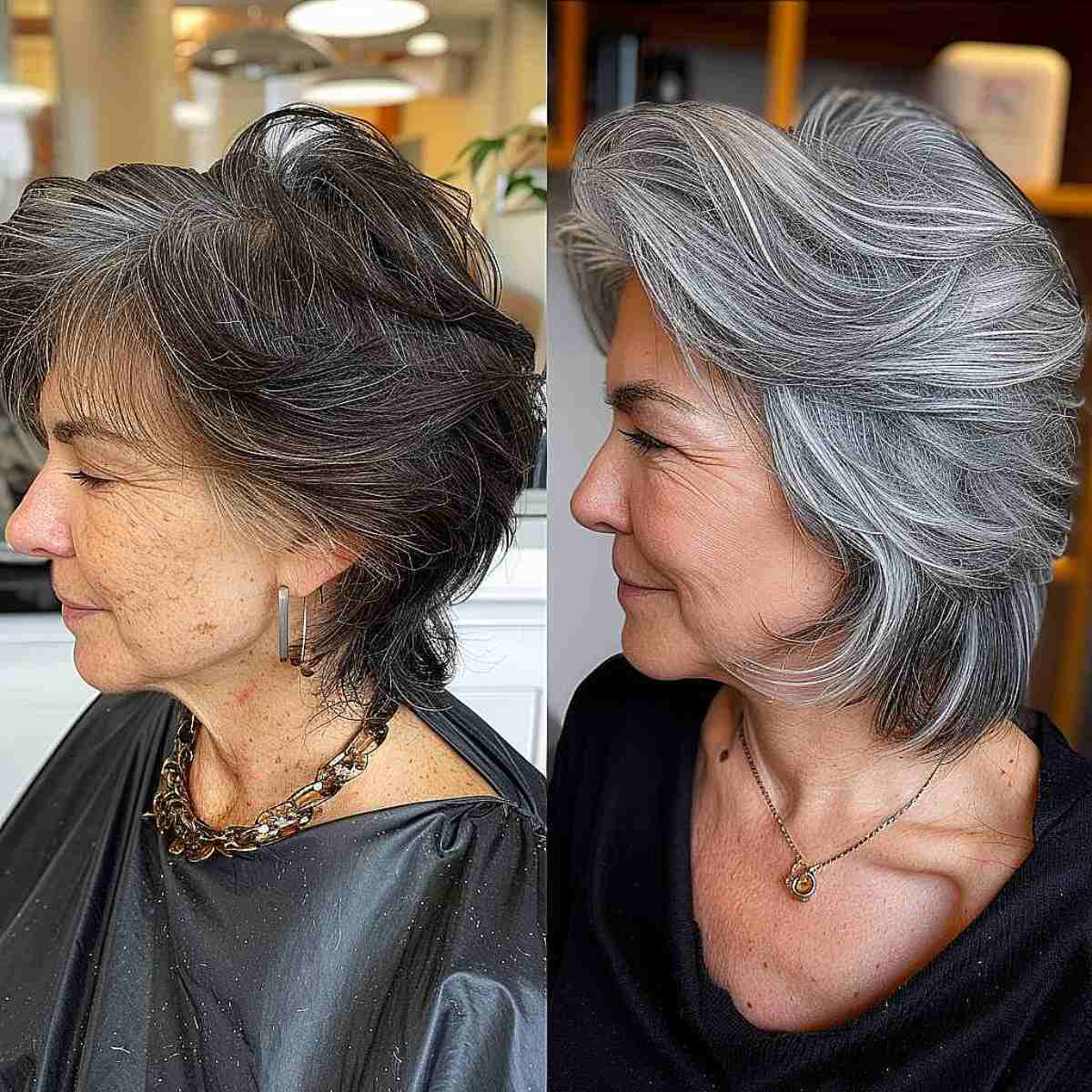 Salt and Pepper Feathered Cut Makeover