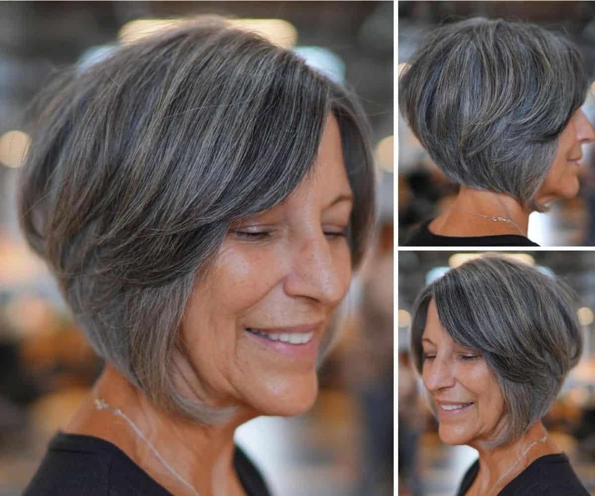 Salt-and-Pepper Graduated Bob with Swoop Bangs