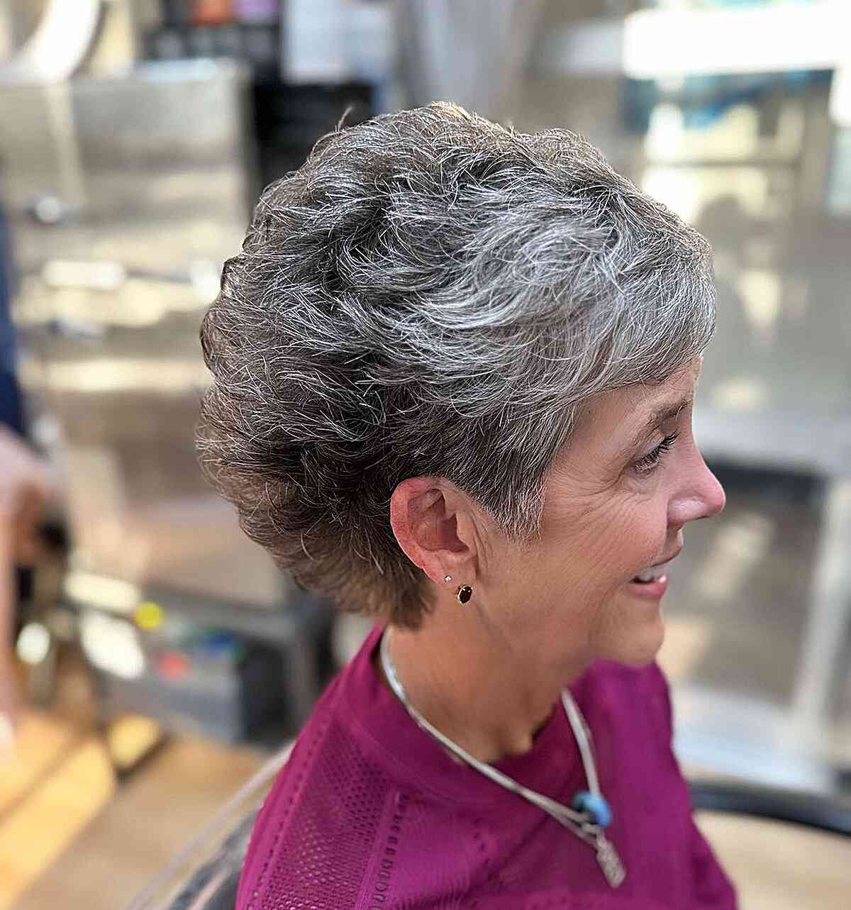 Salt-and-Pepper Layered Short Hair for Seniors Over 60