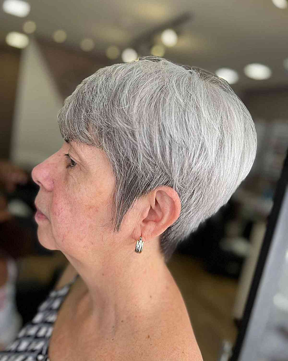 Salt and Pepper Long Pixie with Fringe for Grandmothers