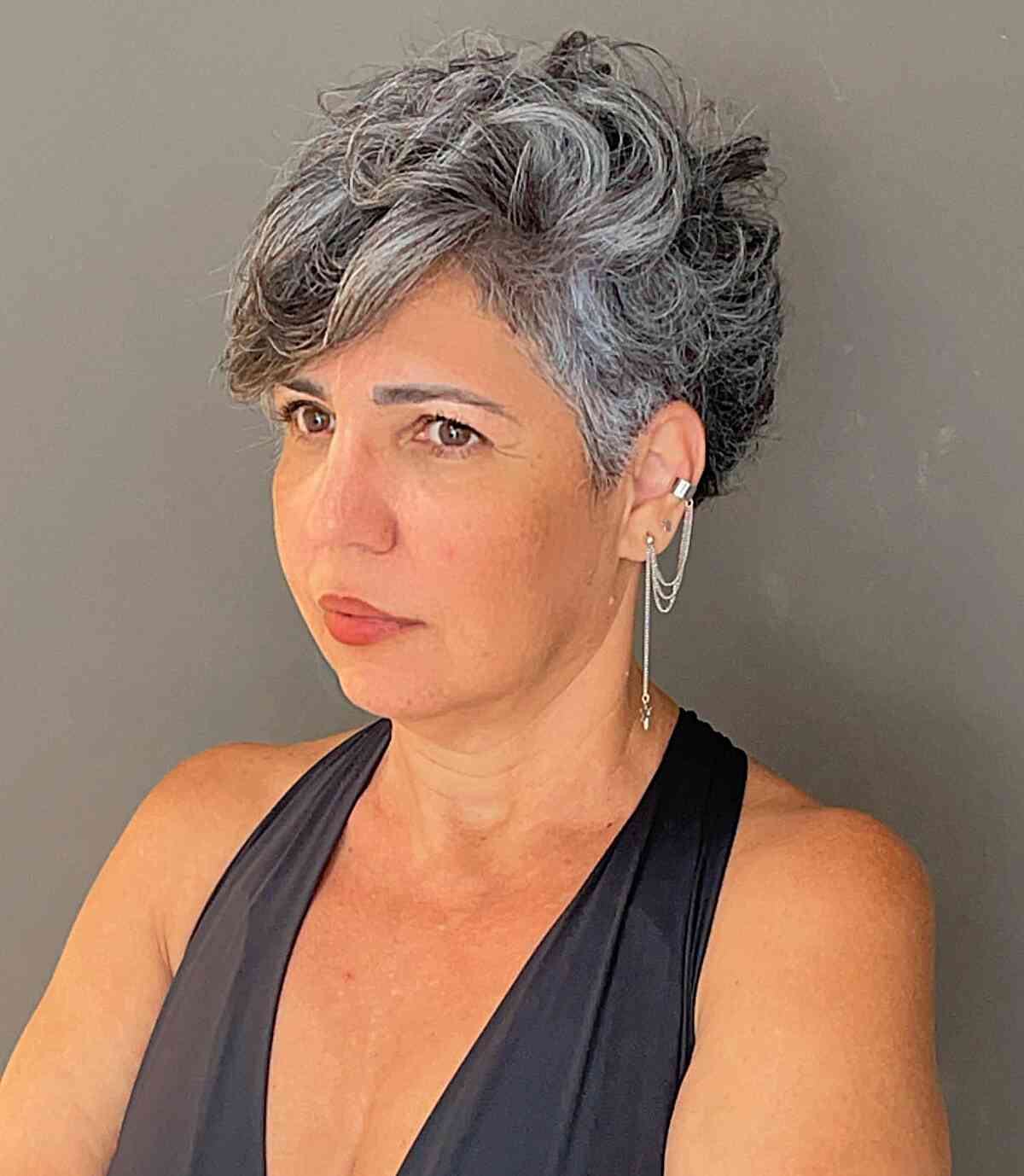 Salt and Pepper Messy Pixie for Coarse Hair women over 50
