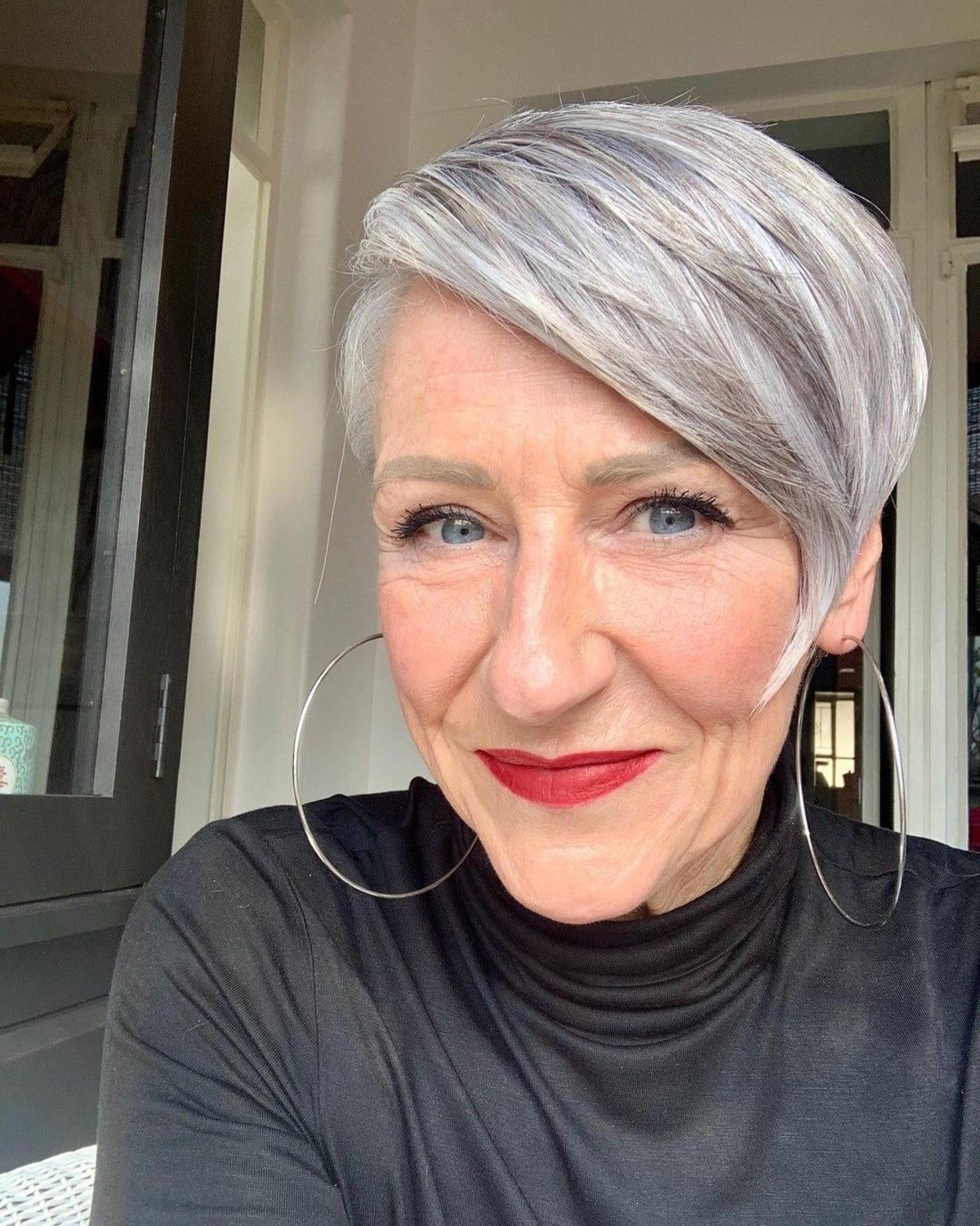 Salt-and-pepper pixie for women over 70