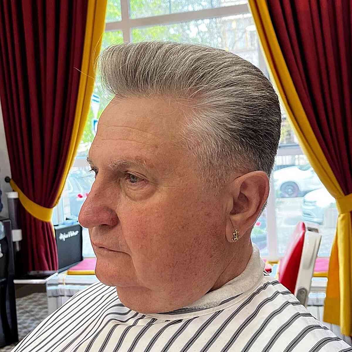 Salt and Pepper Pomp for Senior Men with short hair and coarse texture