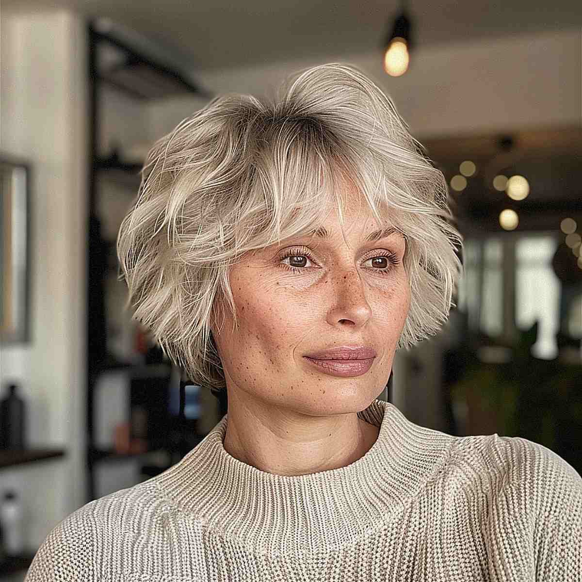 Salt-and-Pepper Razored Bob for Ladies in Their 60s