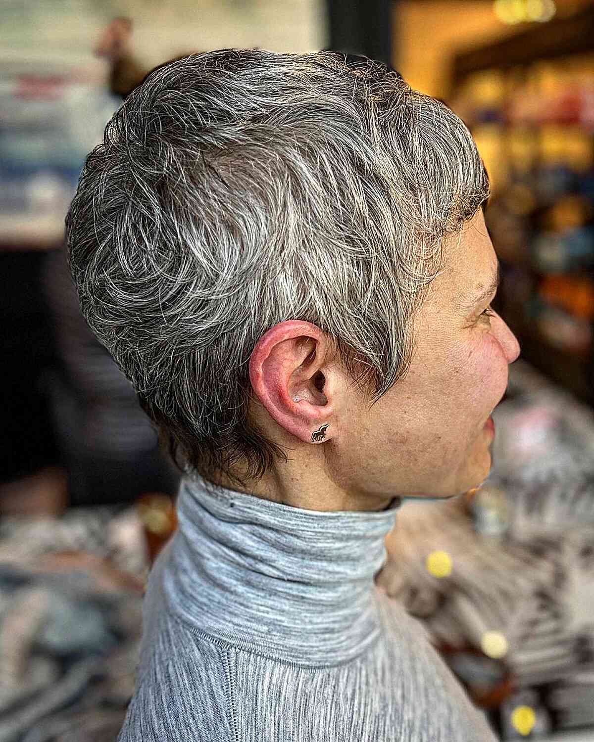 Salt and Pepper Shaggy Pixie on ladies over 60