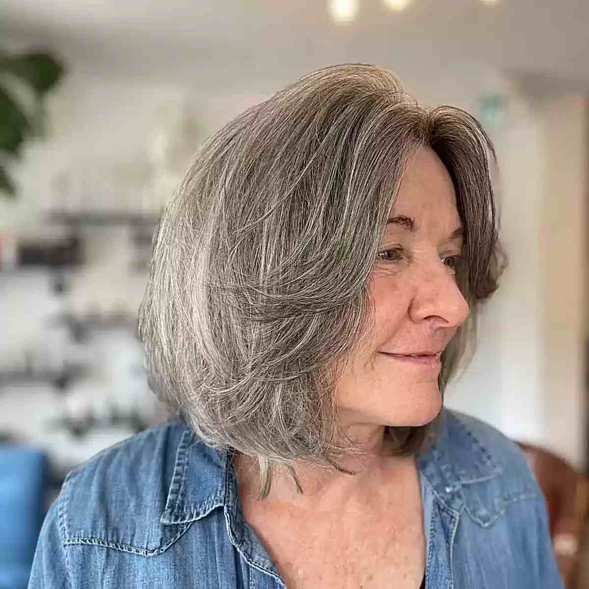 Neck-Length Salt and Pepper Short Hair with Face Frame for Seniors Over Sixty