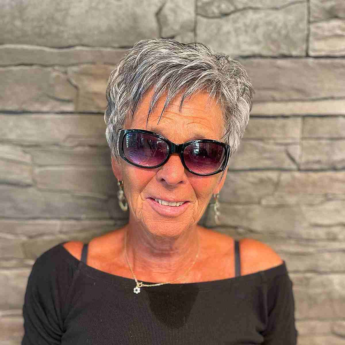 Salt-and-Pepper Spiky Pixie Cut for 70-Year-Olds