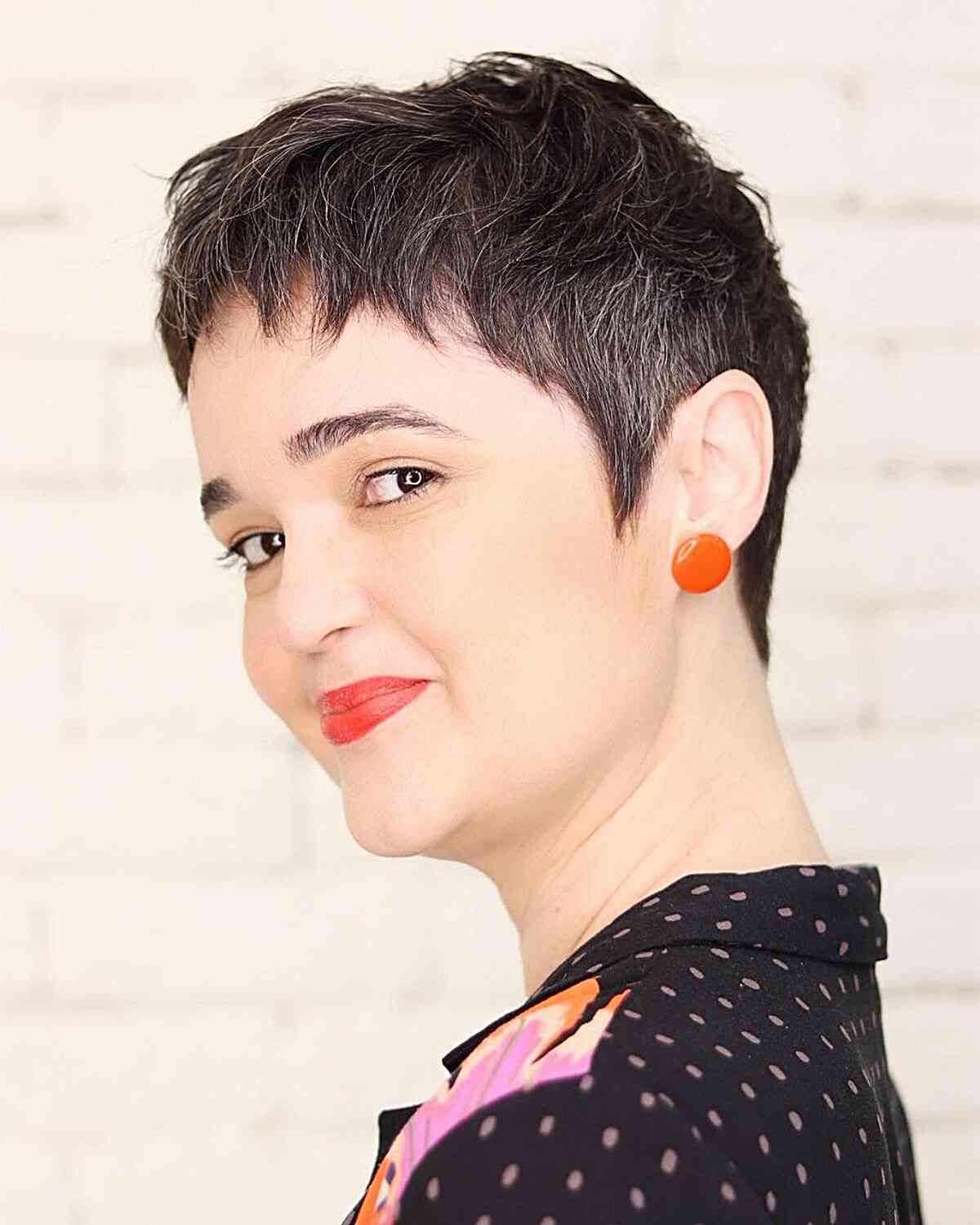 Salt and Pepper Thin Pixie Cut for women with very short hair