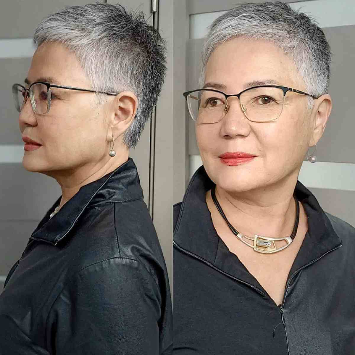 Salt and Pepper Very Short Pixie for 60-Year-Olds with Grey Hair