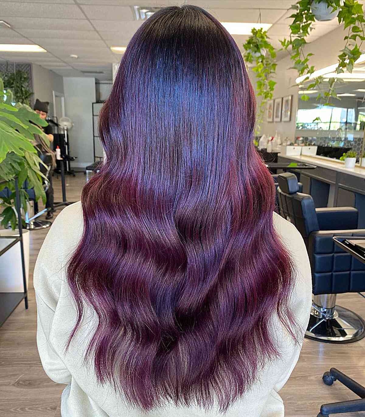 Sangria Red Soft Burgundy Balayage Ombre with Long Subtle Waves