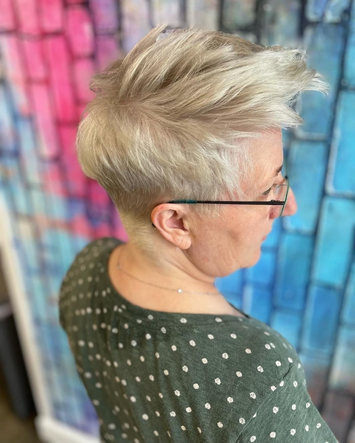Sassy Spiky Pixie Cut for Old Women with Glasses