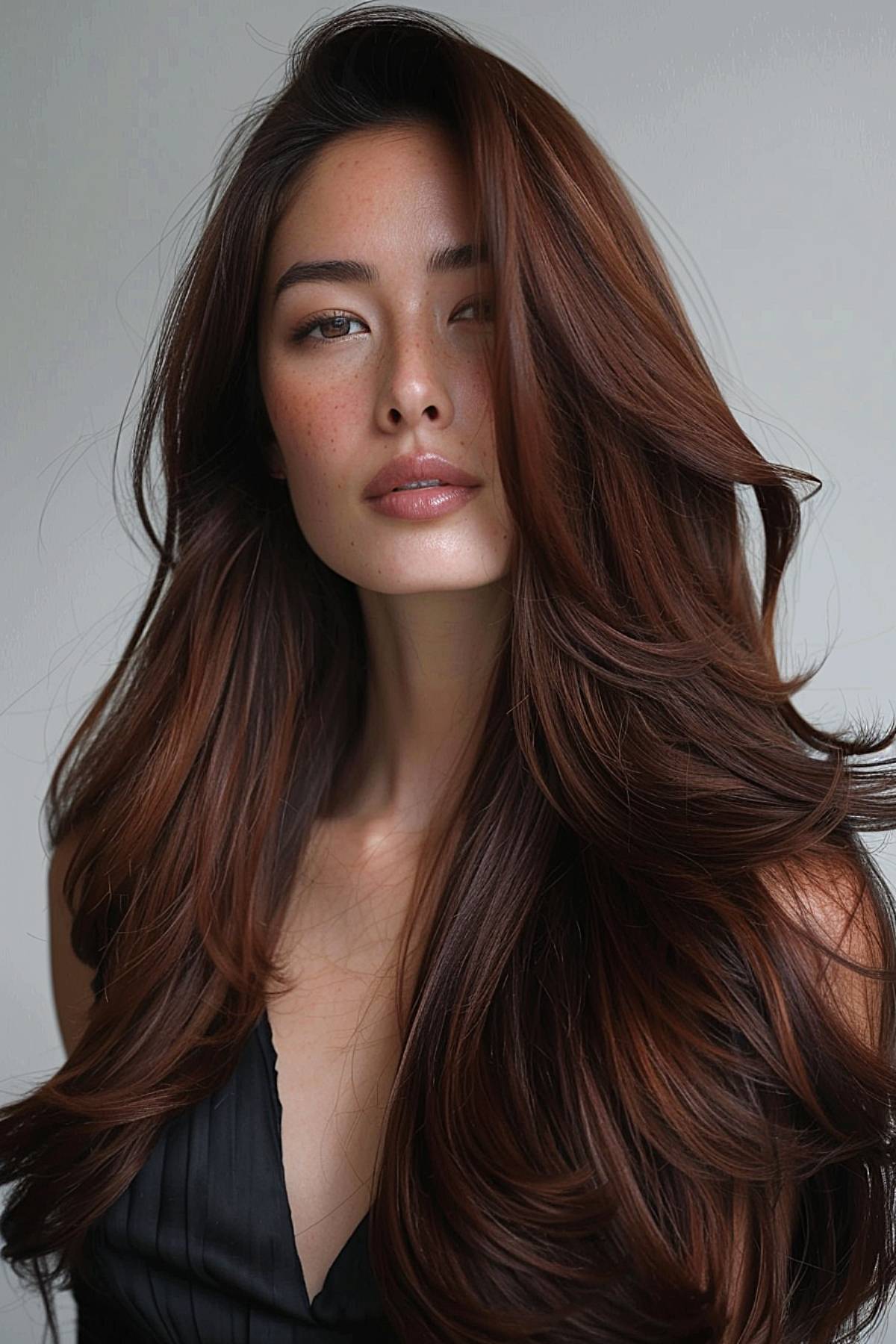 Long chestnut-brown silky layers for natural shine