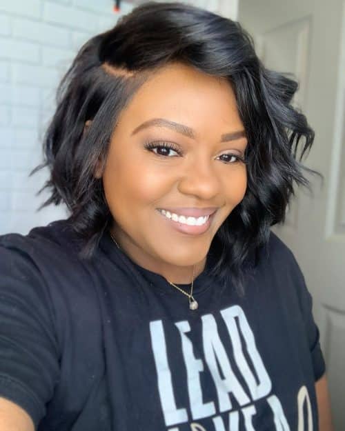 Glam Sew-in Black Bob with Waves