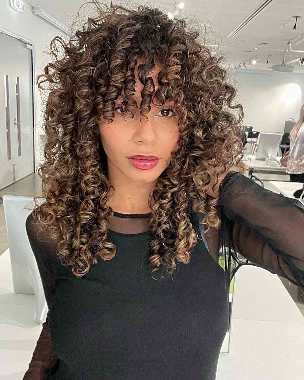 Sexy Curly Waterfall Bangs for women with long curly hair
