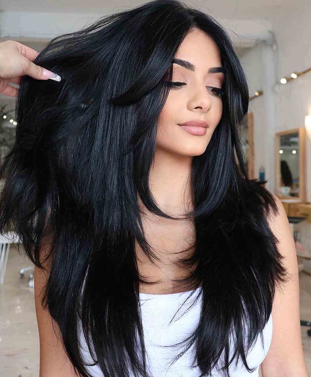 Sexy Jet Black Layers for Straight Hair