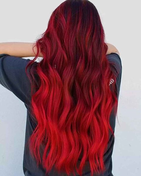 A Sexy Long Red Waved Balayage Hair