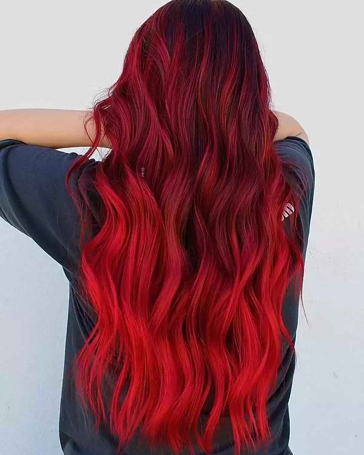 Sexy Long Red Waved Balayage Hair