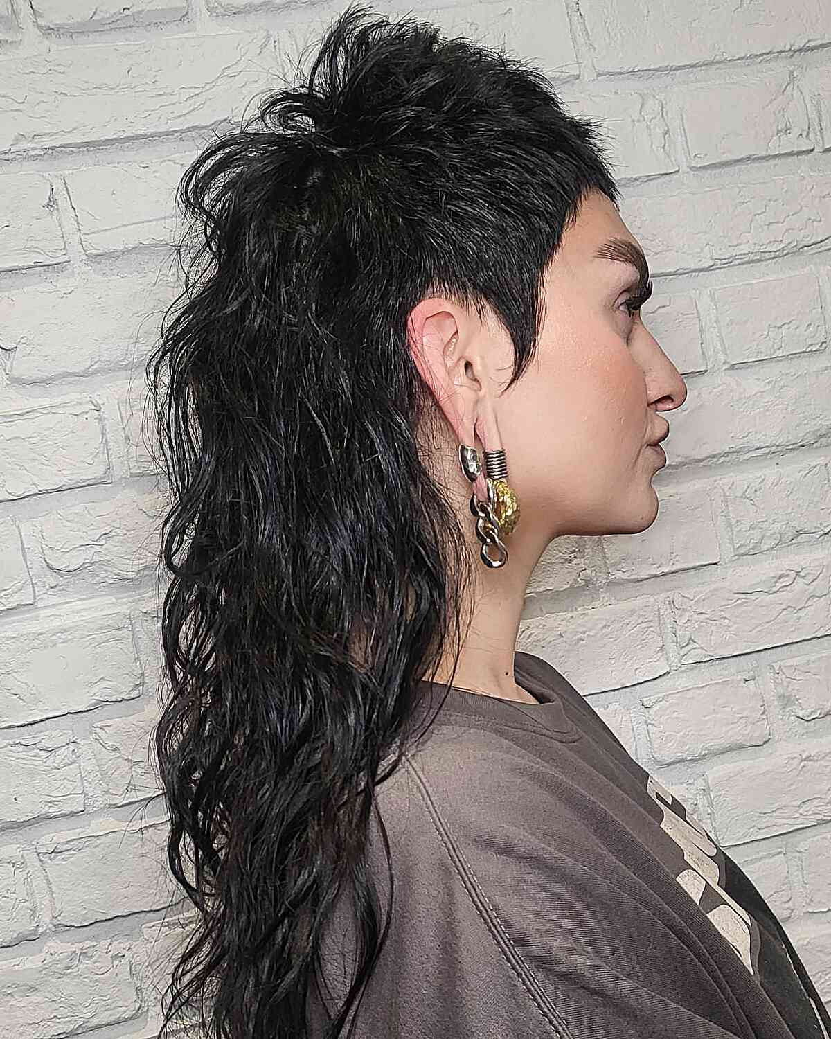 Shag Mullet for Very Long Hair for women with sideburns and a shaved side