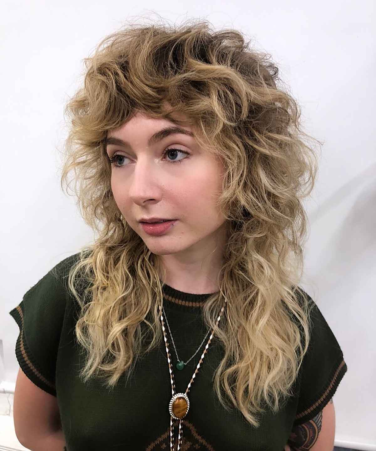Shag with Loose Waves and Curly Bangs