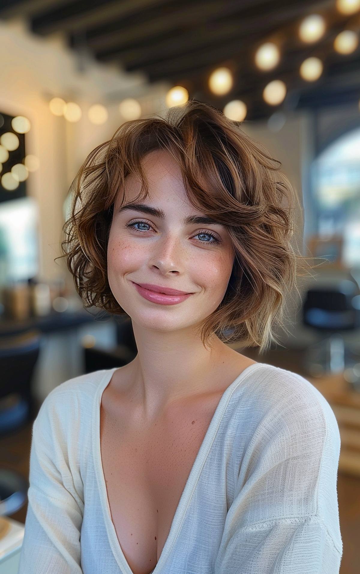 Shaggy bob for fine hair with choppy layered haircut and side-swept bangs