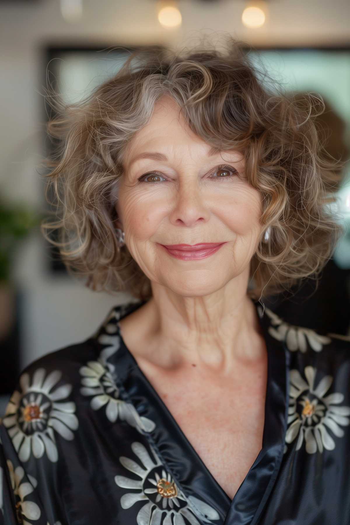 Shaggy bob with soft curls for women over 60 with fine hair