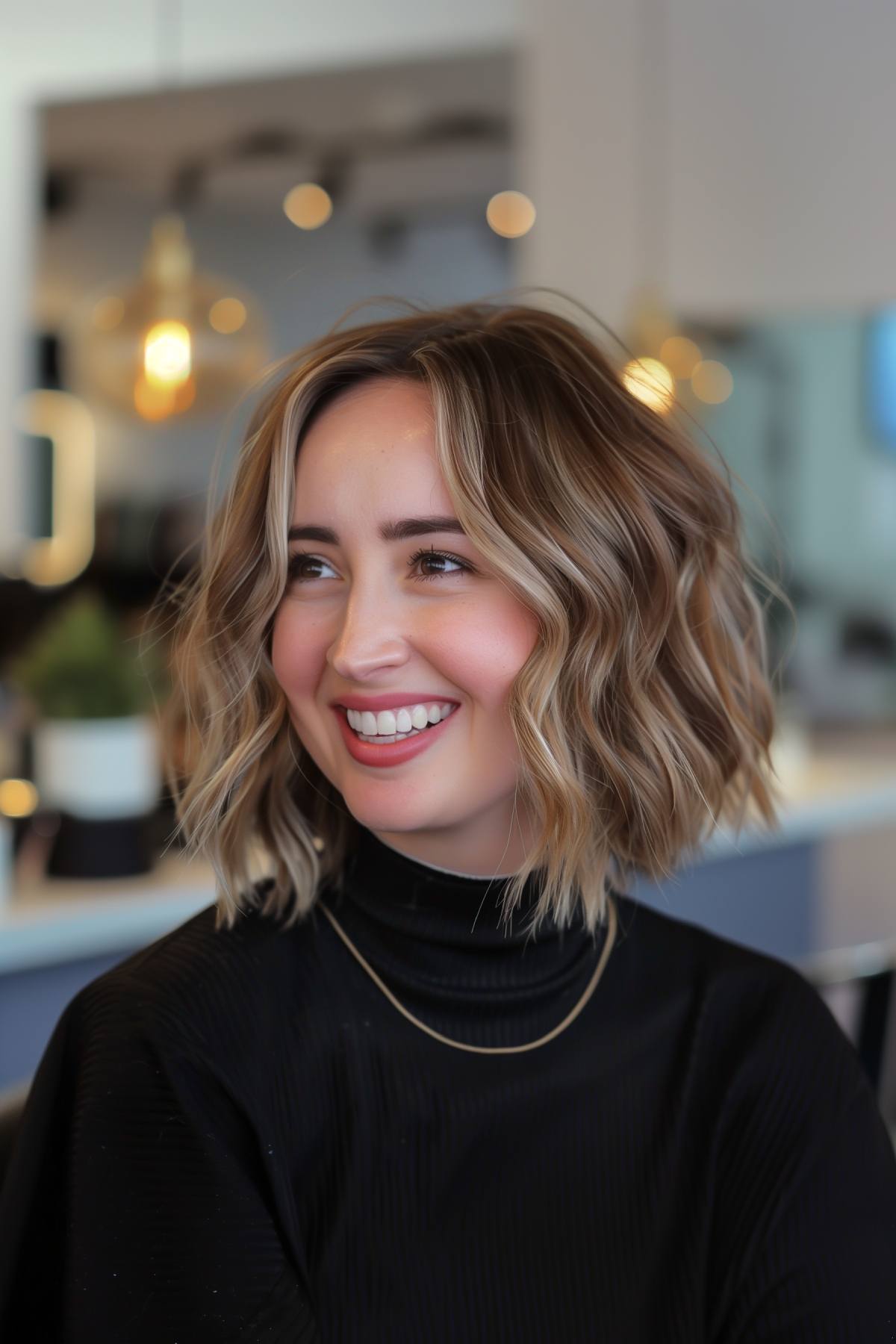 Shaggy bob with soft waves for fine hair