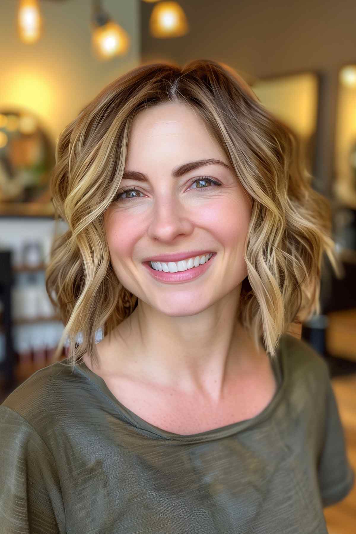 Shaggy bob with subtle highlights for fine hair