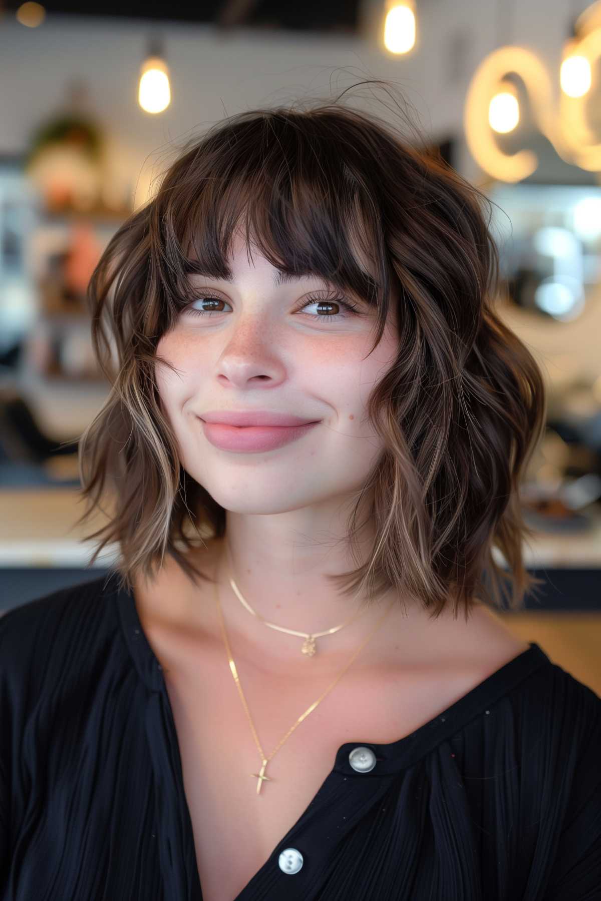 Straight shaggy bob with textured fringe for fine hair