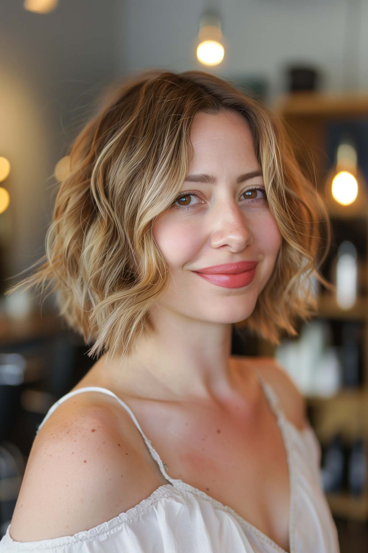 Shaggy bob with tousled layers for fine hair