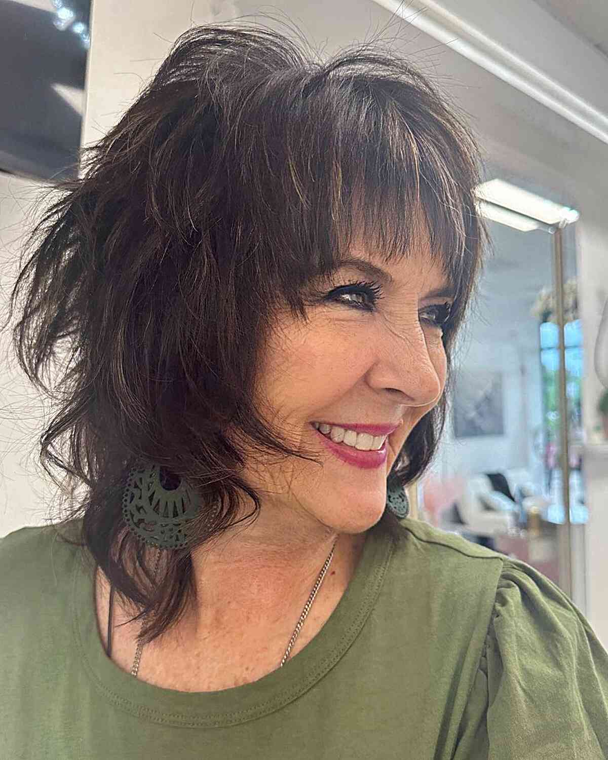 Shaggy Butterfly Hairstyle for Old Ladies with mid-length hair