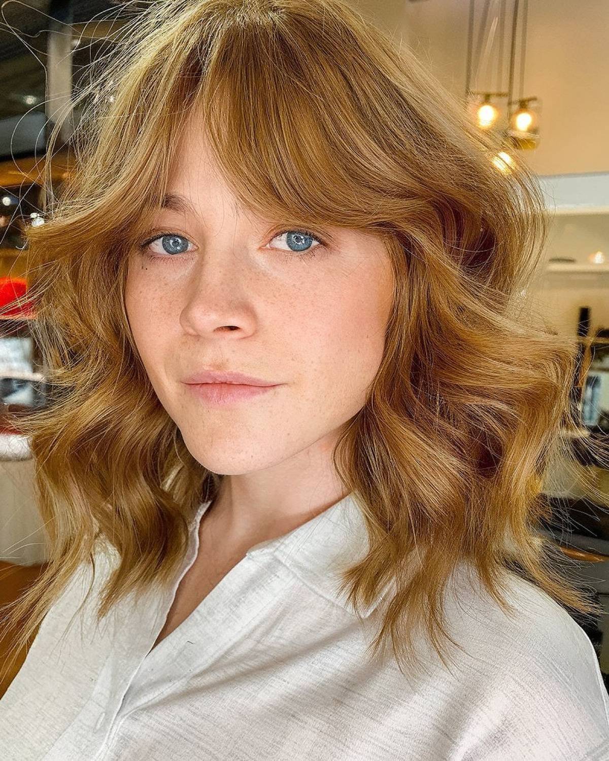 Perfect Shaggy Long Bob with Curtain Bangs