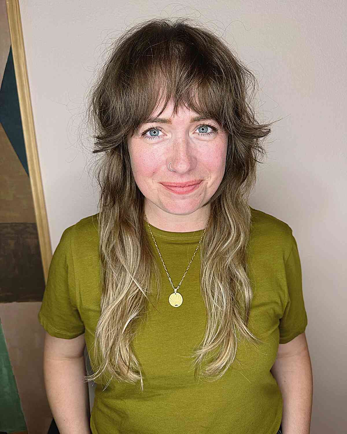 Shaggy Long Hair with Wispy Layers and Bangs for 40-Year-Old Ladies