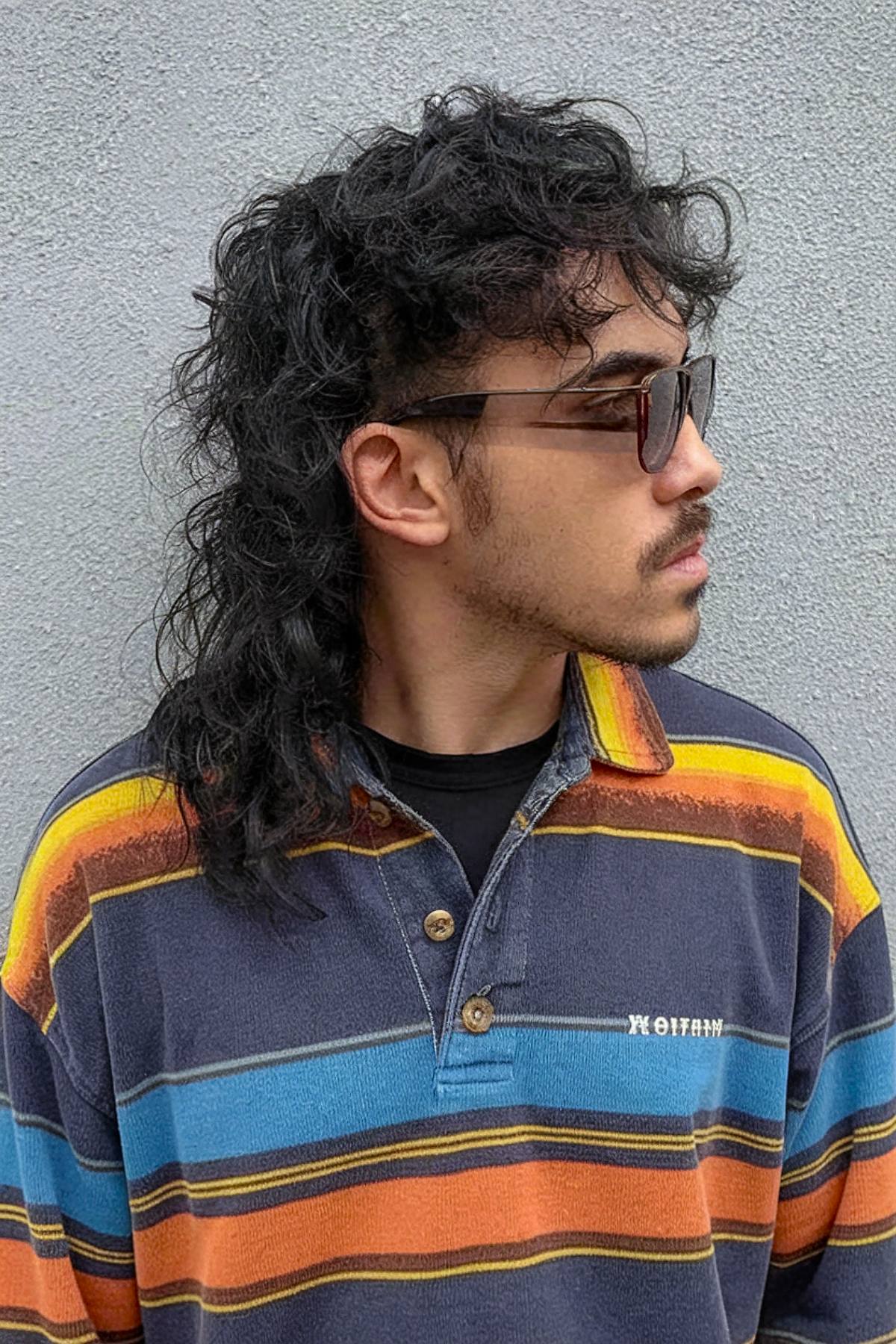 Curly shaggy mullet for men hairstyle