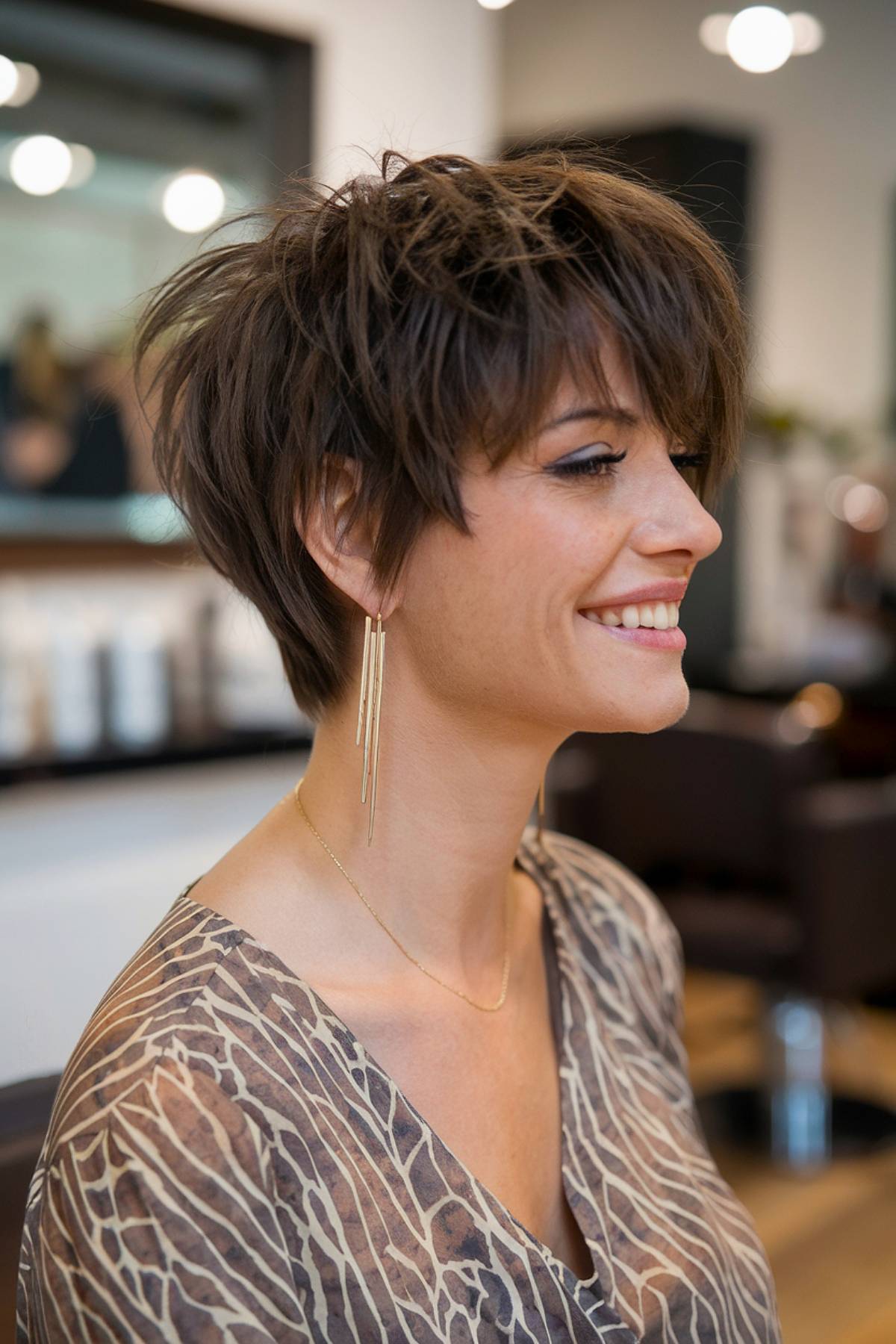 Messy, shaggy pixie bob with choppy layers for a voluminous, carefree look