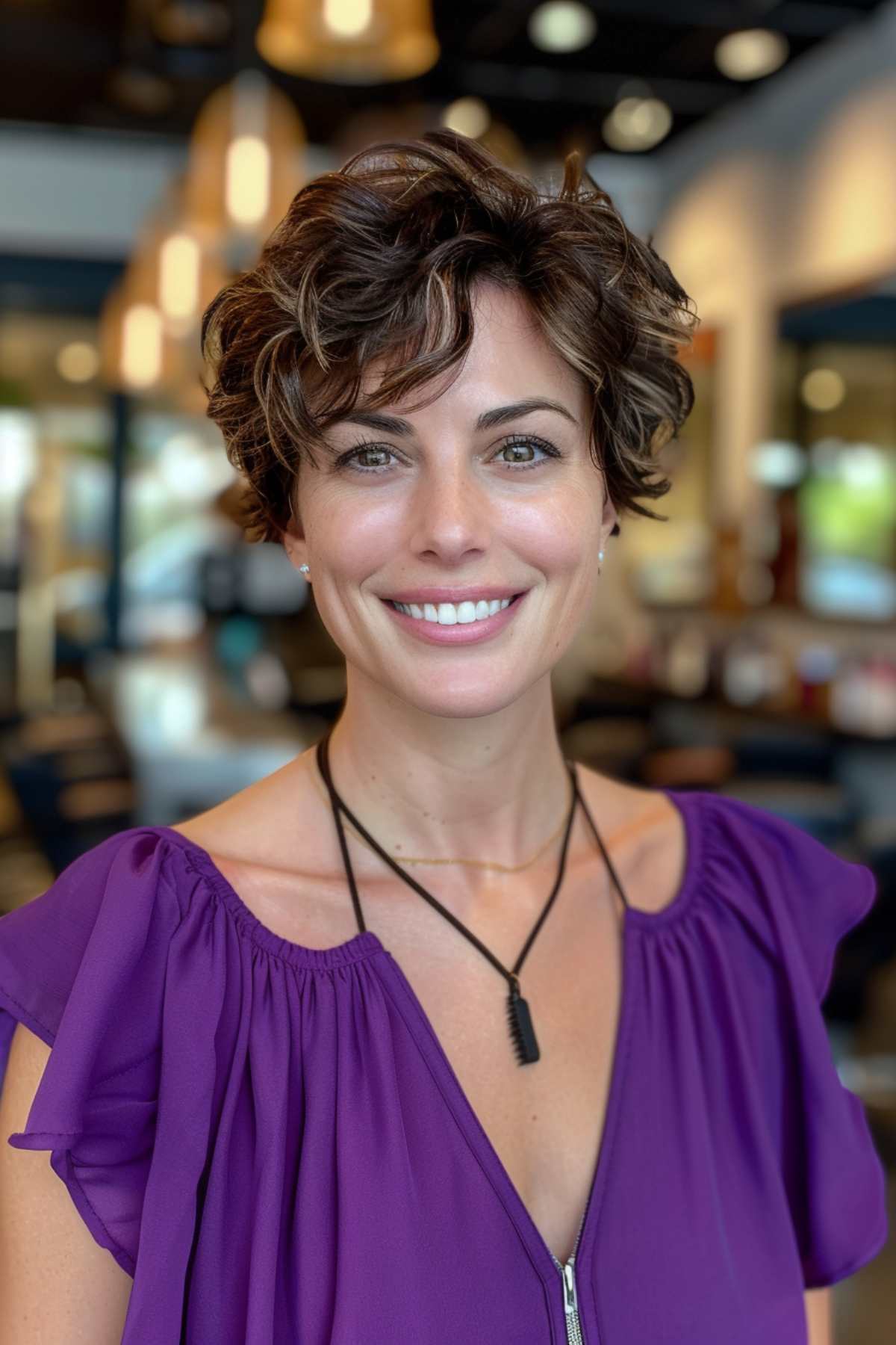 Shaggy pixie cut with tousled curls for added texture and volume