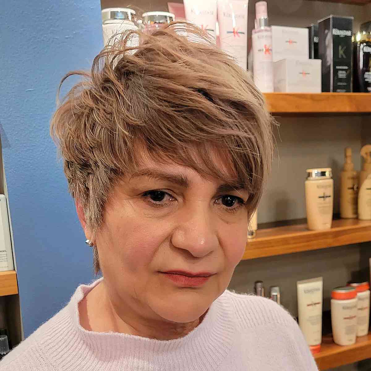 Shaggy pixie haircut for women over 50 years old