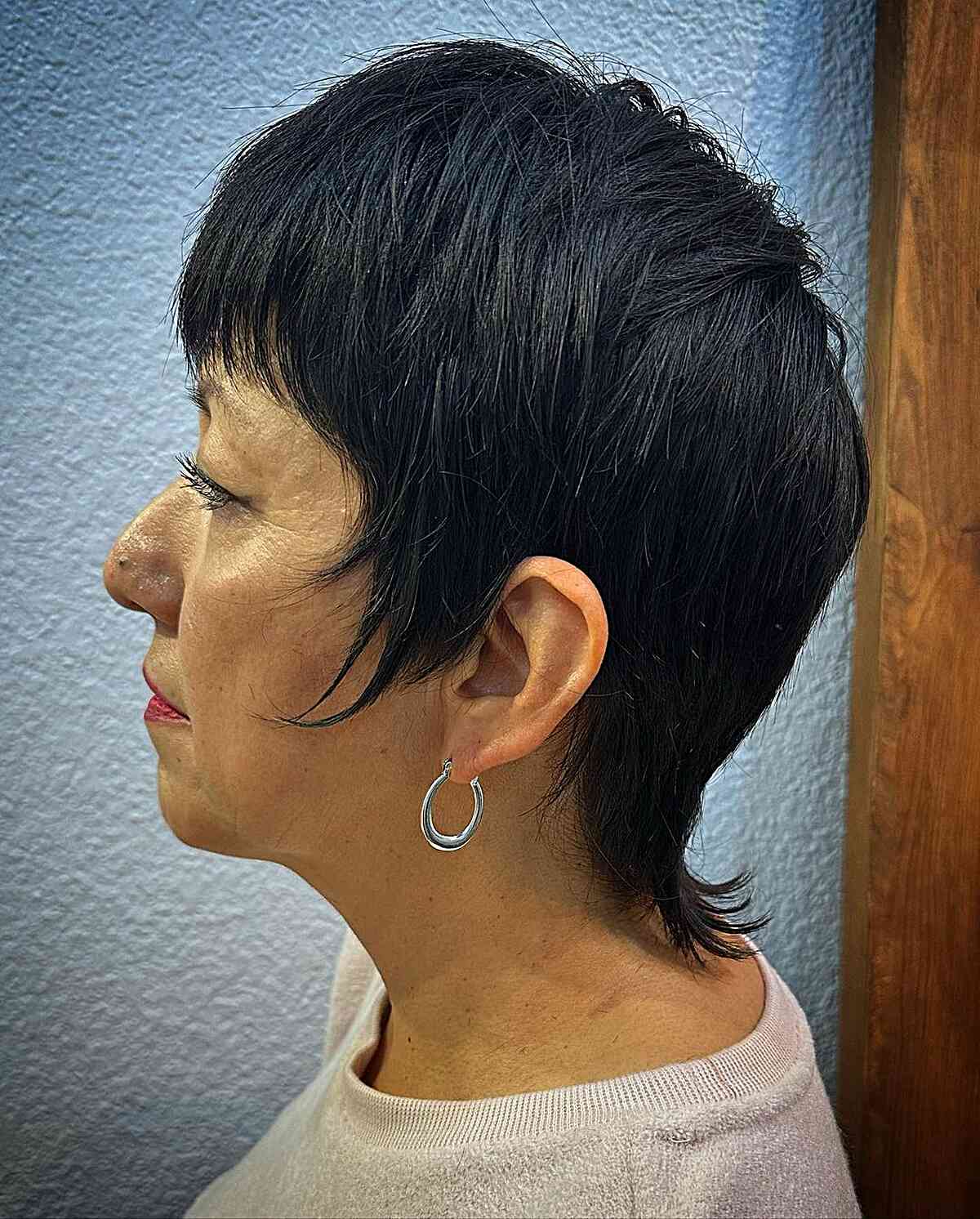 Shaggy Pixie Mullet with Full Fringe on Women Over 70