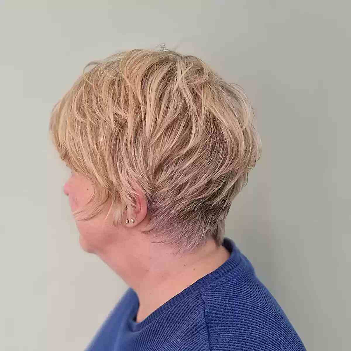 Blonde Shaggy Pixie with Tapered Layers on Women Over 70