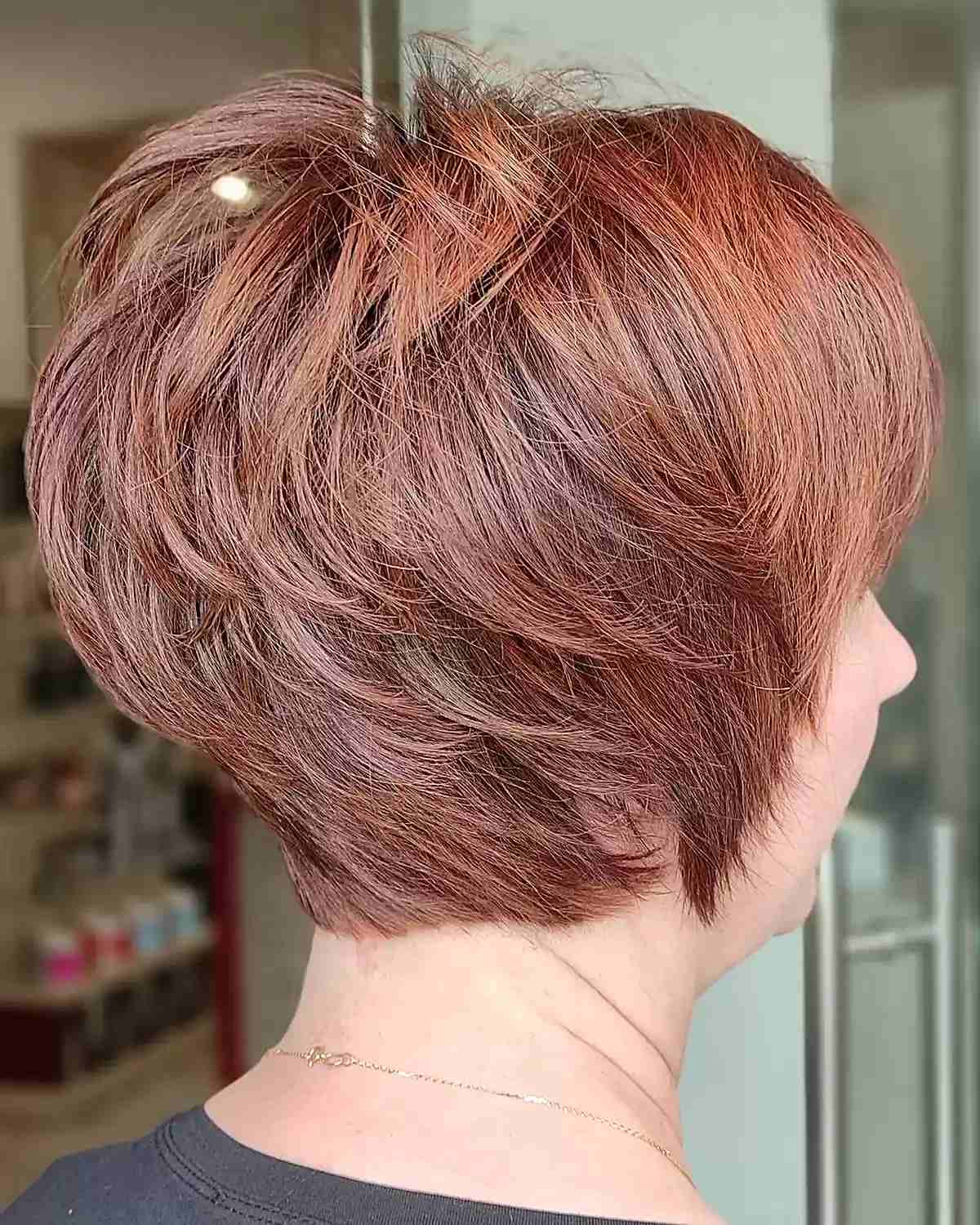Shaggy Reddish Brown Long Pixie for ladies with short hair 