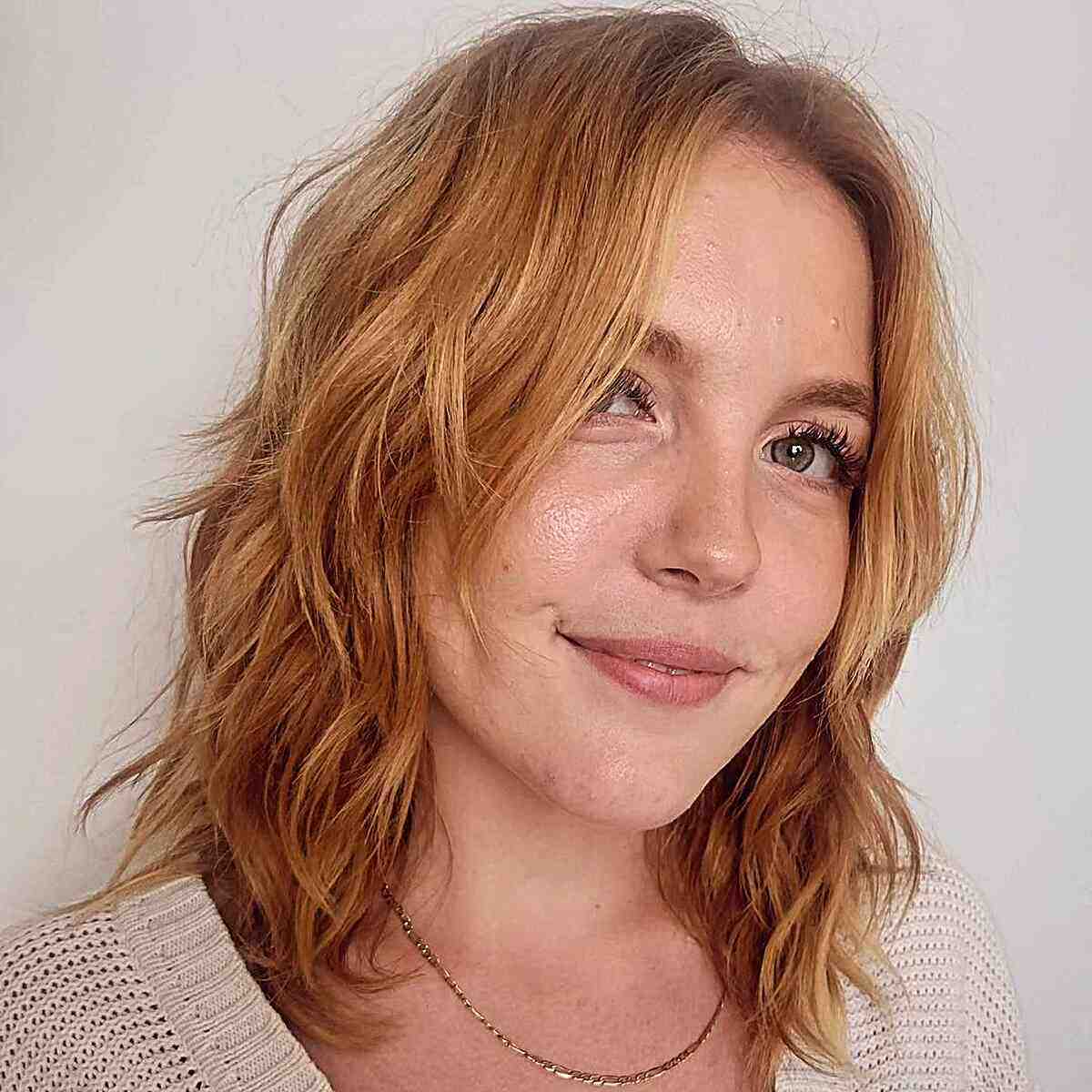 Shaggy Wavy Long Bob with Middle Part