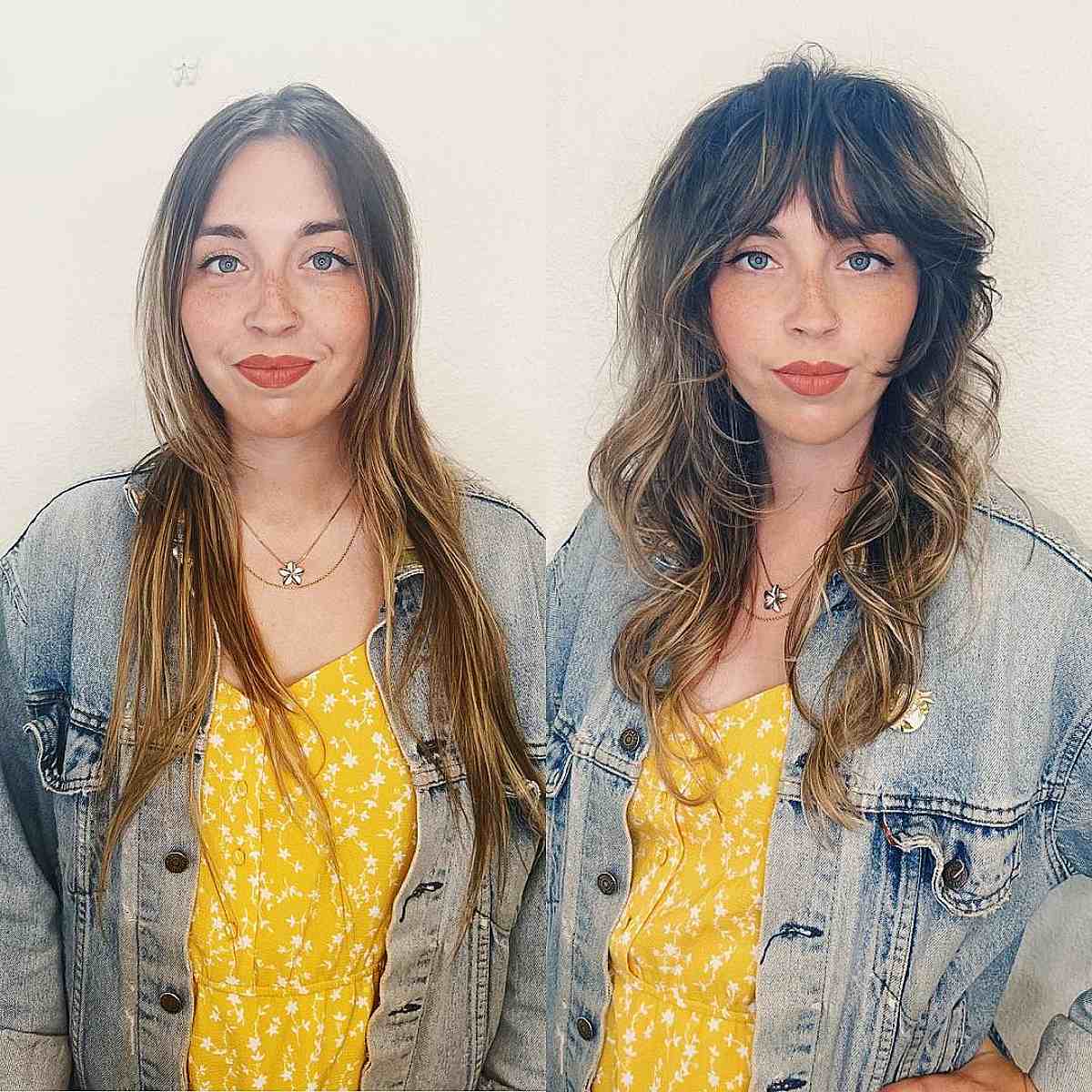 Shaggy Wolf Cut with Bangs and Blonde Balayage