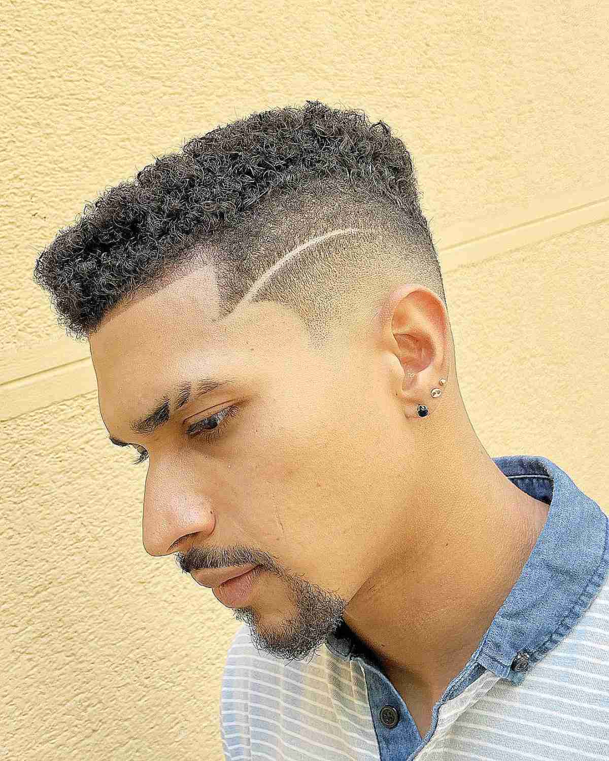 Sharp Fade with Shaved Line for Men