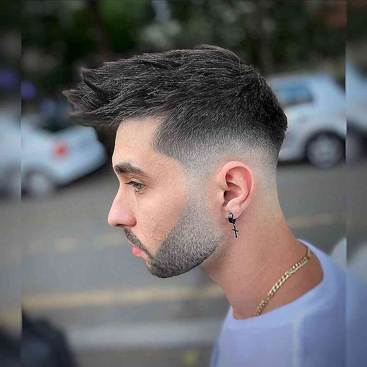 Sharp Skin Fade with Forward-Facing Spikes for Guys with Thick Hair