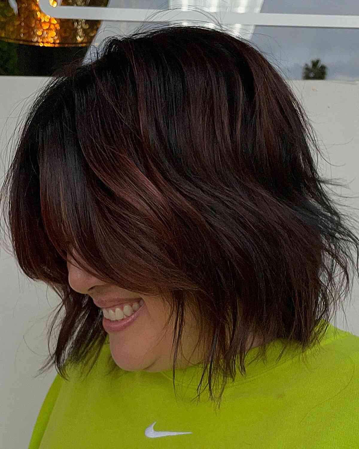 Shattered Layered Short Bobbed Hair with Curtain Bangs