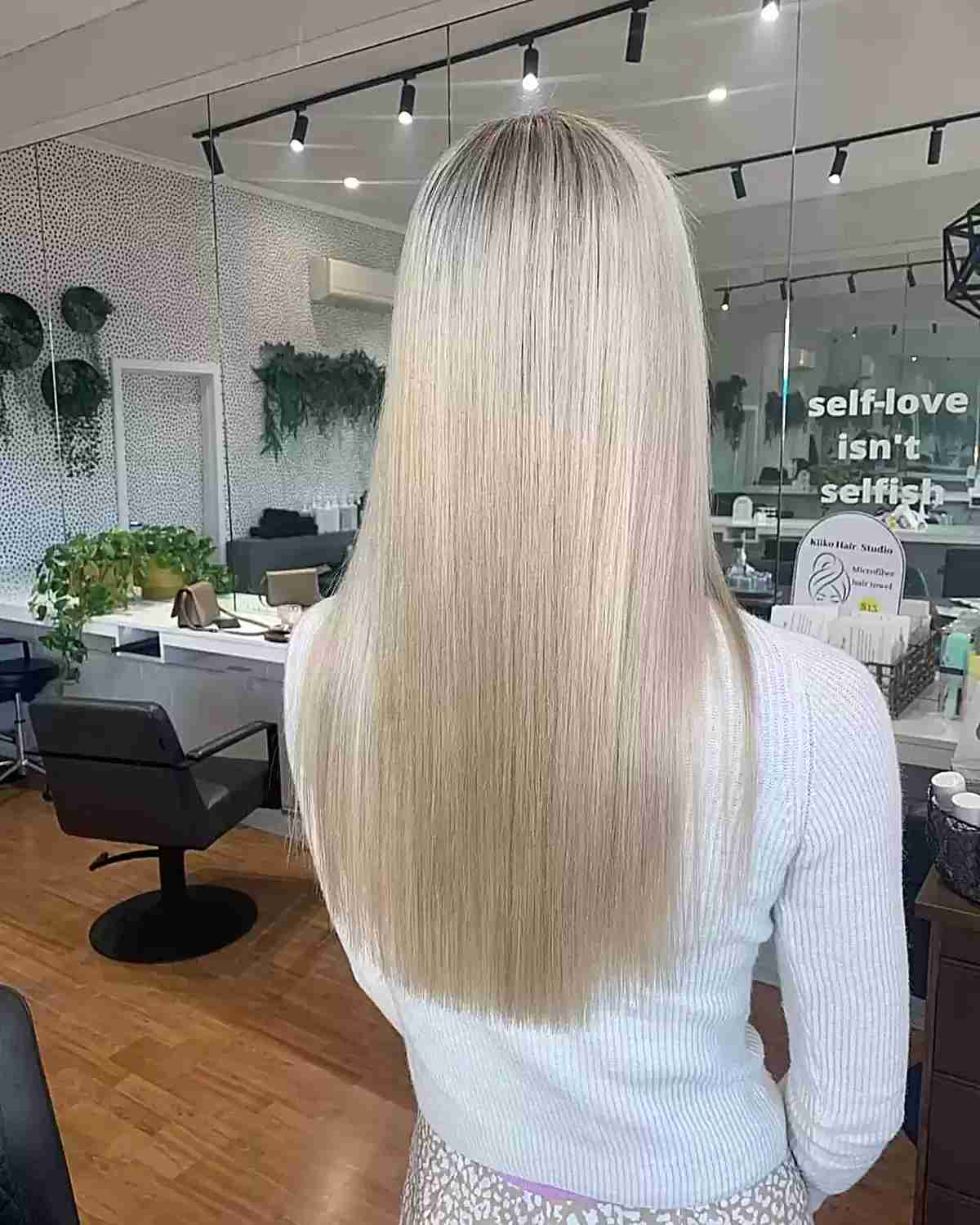 Long-Length Shiny Blonde Dusted Fine Hair
